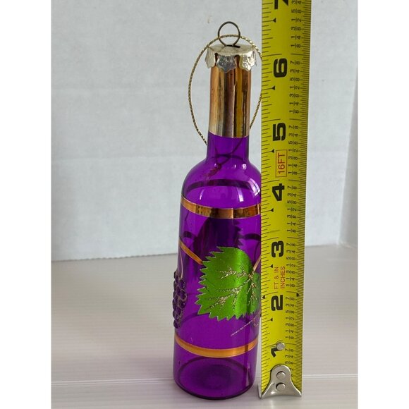 Decorative Purple Glass Miniature Bottle With Gold Leaf & Grape Design - Picture 3 of 3